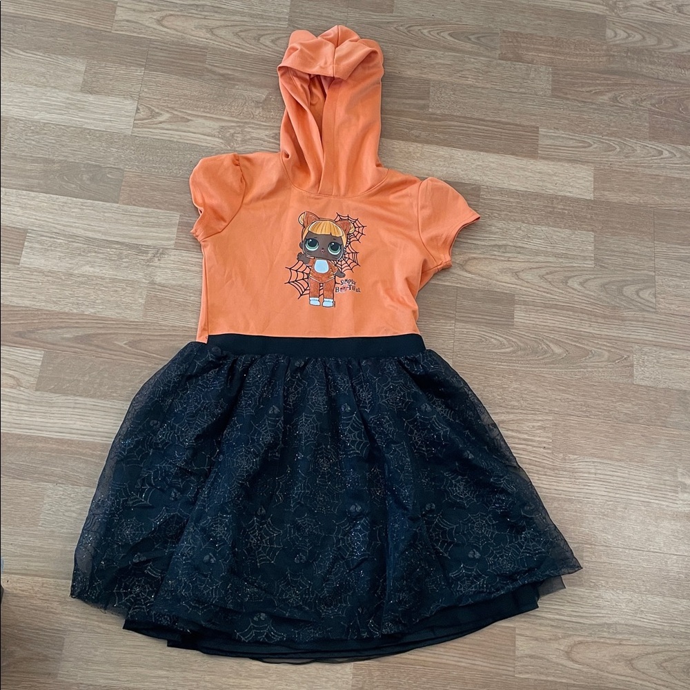LOL Surprise Girls Halloween Costume Dress Hooded Tutu Orange Black Size XL NEW